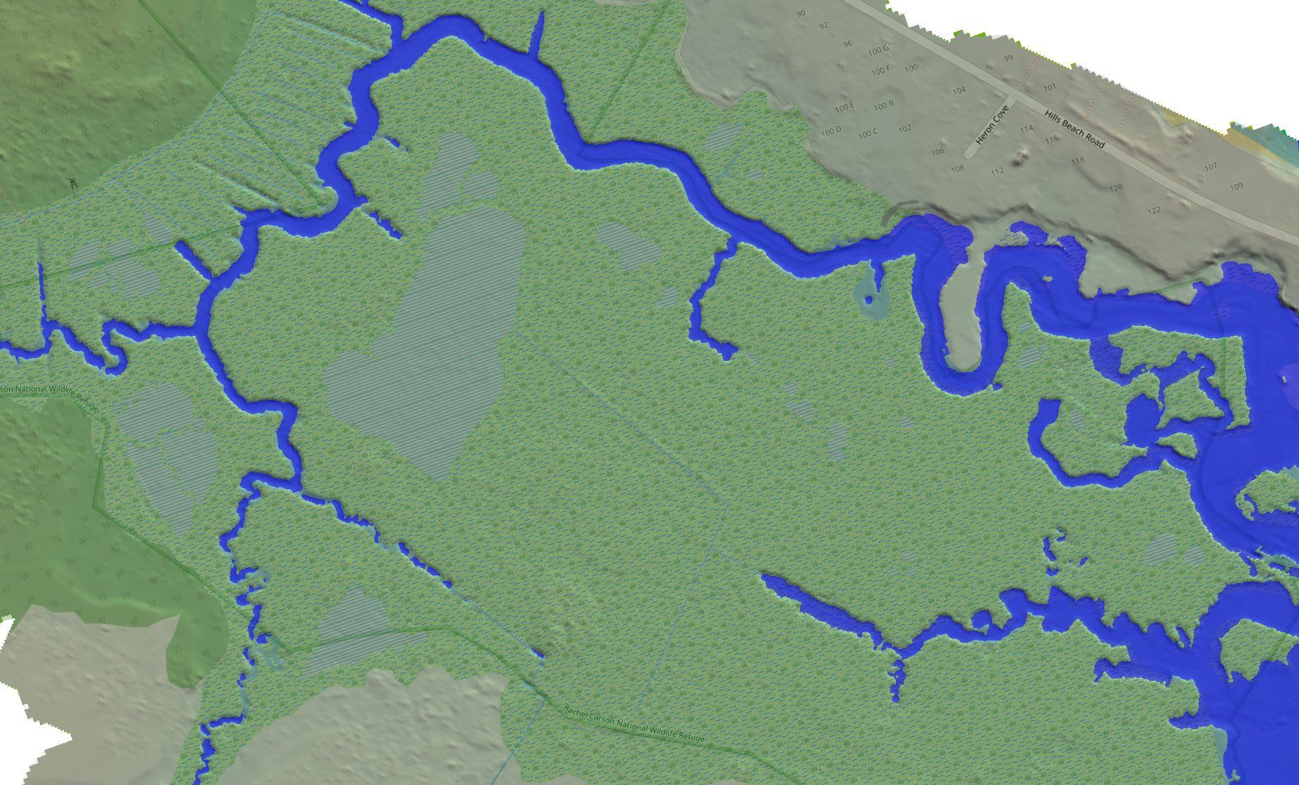 Simulated water level on textured open street map
