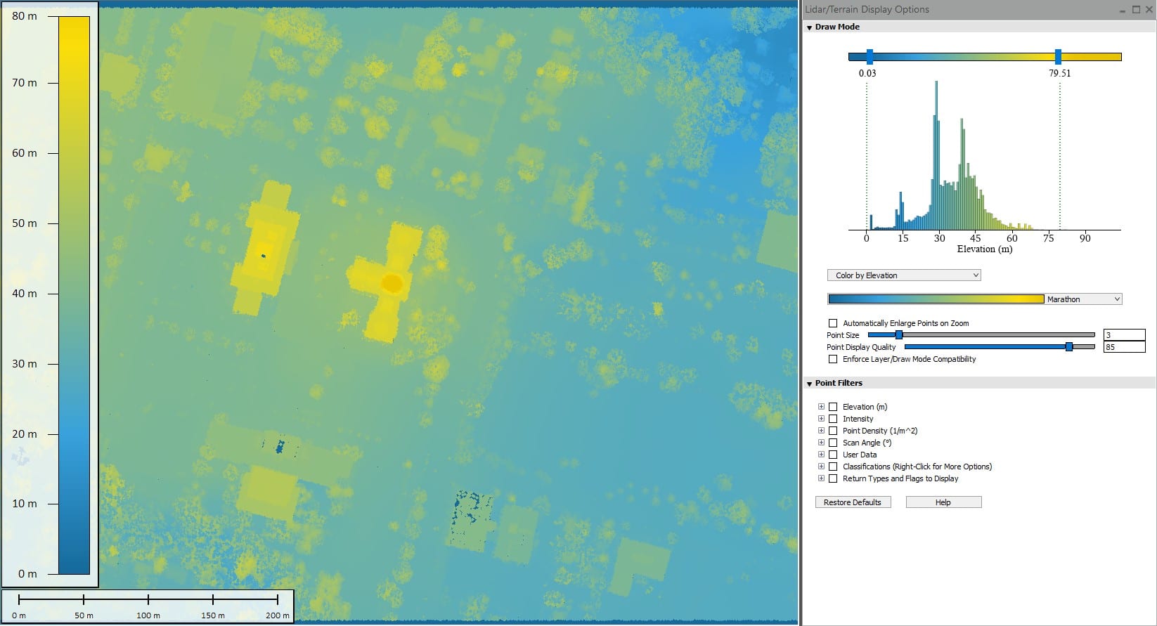Yellow to blue shader viewing lidar