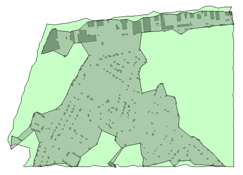 Tree area coverage overlapping building boundary area with extracted buildings