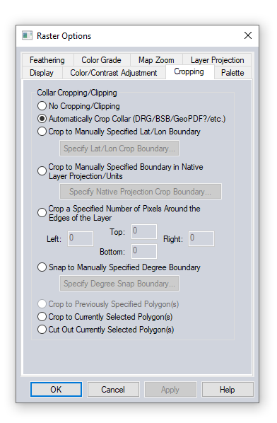Raster Options Dialogue Box