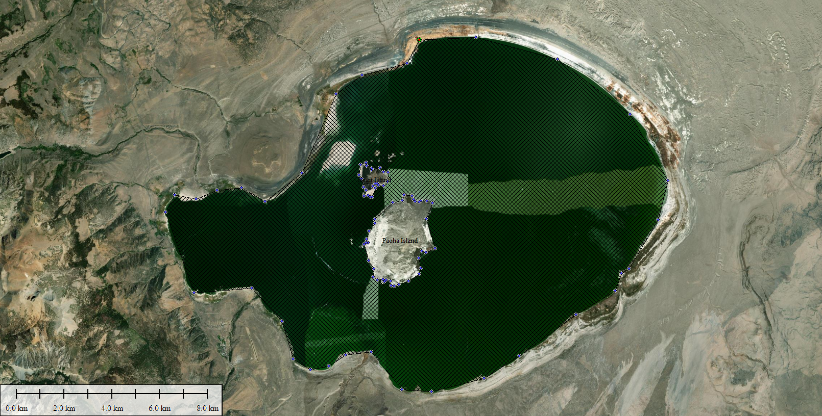 An area feature with a hole in the middle to represent an island in a lake