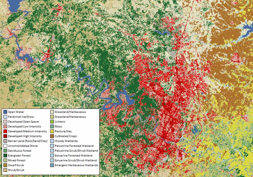 Screenshot displaying land cover data and legend 