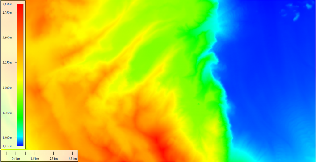 The same terrain data with no shadows because there is no applied lighting. 