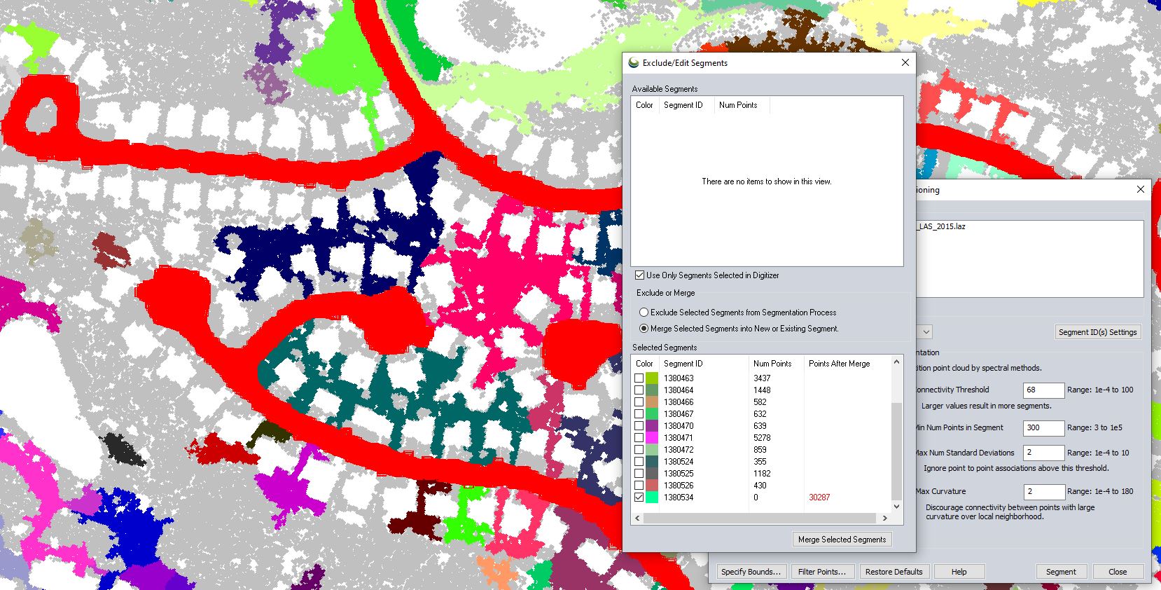 Select lidar by segments 
