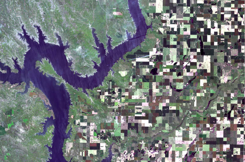Satellite data from landsat 8 of a river and agricultural area