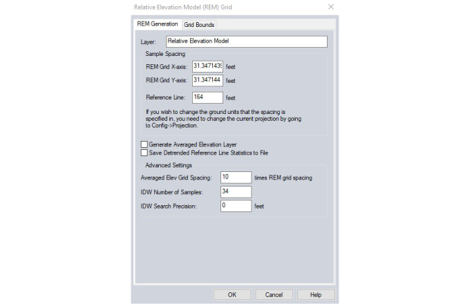 Screenshot of REM tool in Global Mapper. 