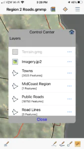 Control Center in Global Mapper Mobile