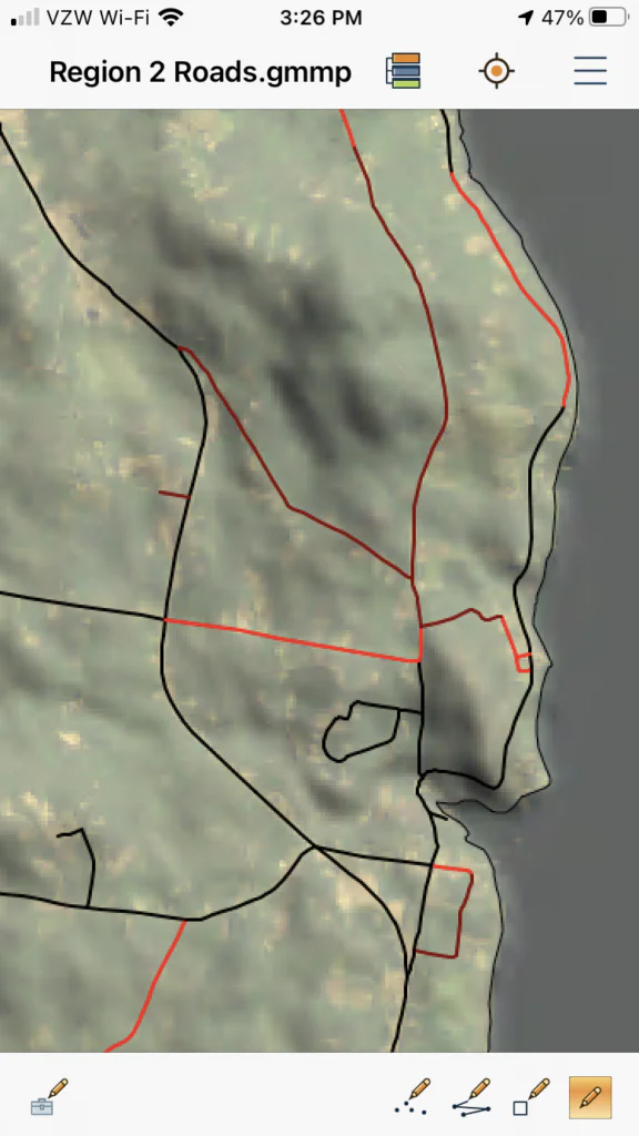 Road and imagery layer displayed in Global Mapper Mobile
