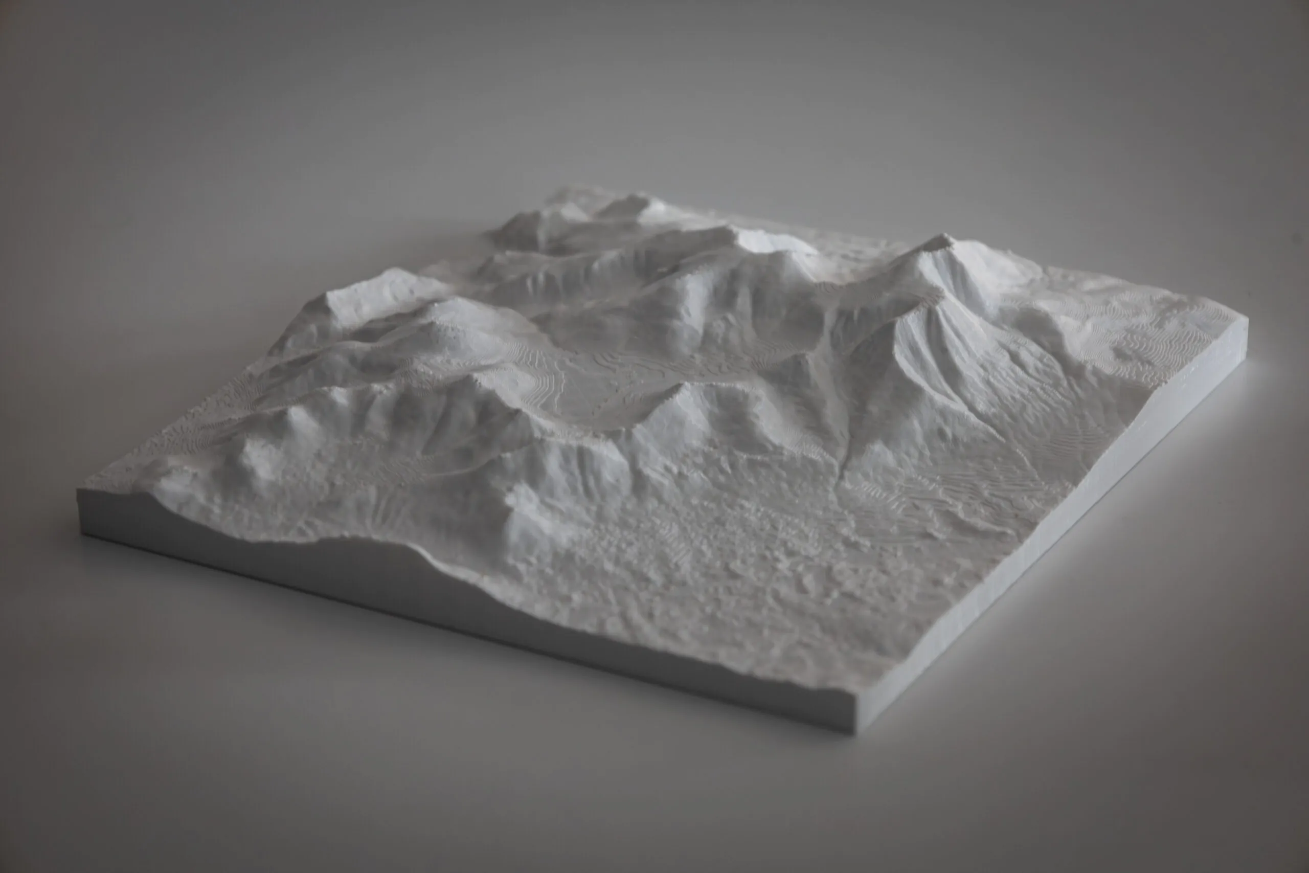 A 3D printed terrain in white