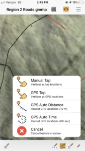 Digitization options for feature creation in Global Mapper Mobile